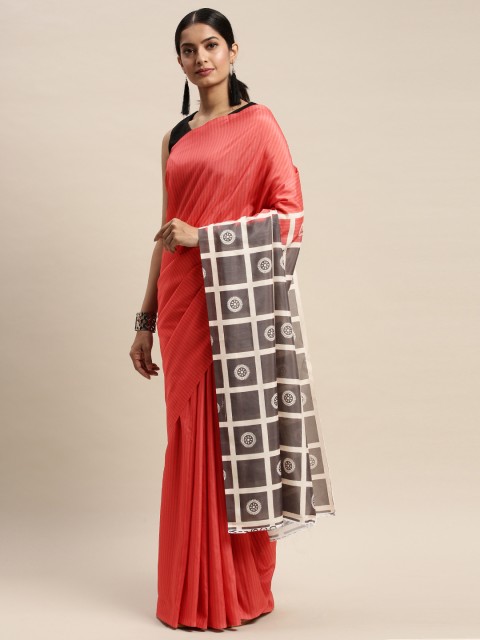 

DIVASTRI Red & Grey Silk Blend Self-Striped Saree