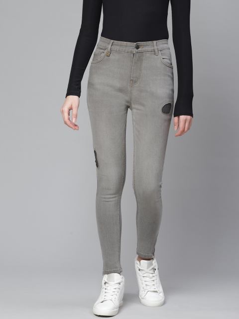 

Hubberholme Women Charcoal Slim Fit Mid-Rise Mildly Distressed Stretchable Cropped Jeans