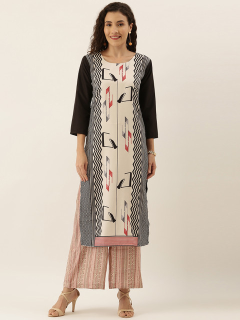 

Tikhi Imli Women Off-White & Black Printed Straight Kurta