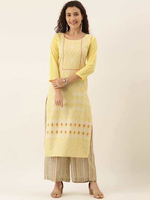 

Tikhi Imli Women Yellow & Red Printed Straight Kurta