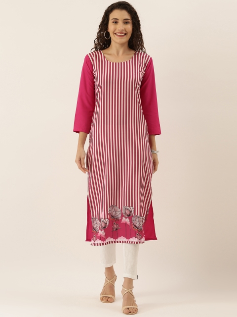 

Tikhi Imli Women Fuchsia Pink & White Striped Straight Kurta