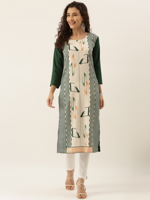 

Tikhi Imli Women Green & Off-White Printed Straight Kurta