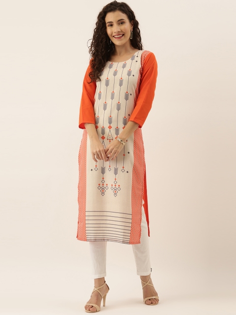 

Tikhi Imli Women Orange & Off-White Printed Straight Kurta