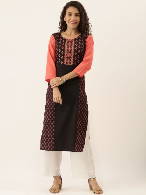 

Tikhi Imli Women Black & Pink Printed Straight Kurta