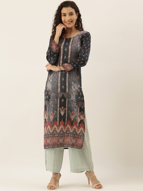 

Tikhi Imli Women Grey & Black Printed Straight Kurta