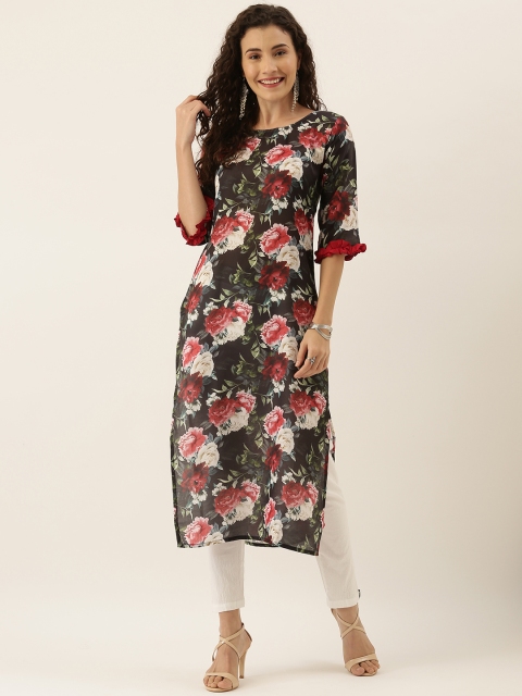 

Tikhi Imli Women Black & Maroon Printed Straight Kurta