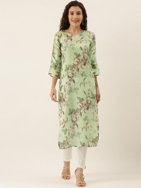 

Tikhi Imli Women Green & Maroon Printed Straight Kurta