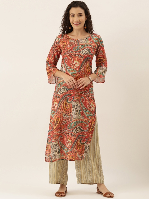 

Tikhi Imli Women Red & Beige Paisley Printed Straight Kurta