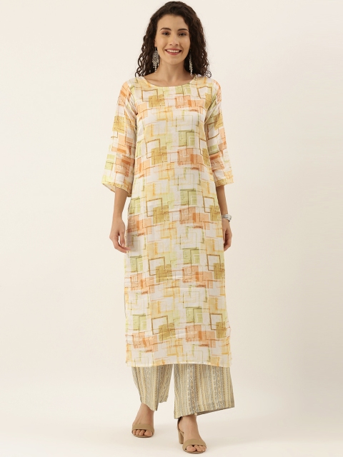 

Tikhi Imli Women White & Mustard Yellow Printed Straight Kurta
