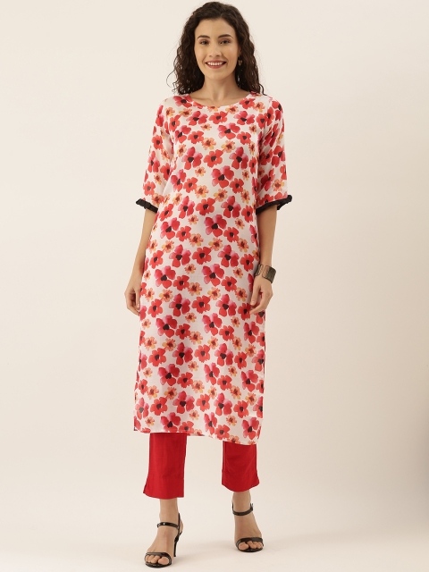 

Tikhi Imli Women White & Red Printed Straight Kurta