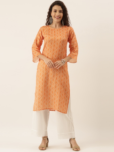 

Tikhi Imli Women Mustard Yellow & White Bandhni Printed Straight Kurta