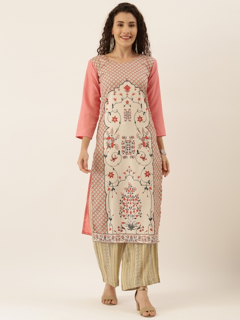 

Tikhi Imli Women Pink & Beige Printed Straight Kurta