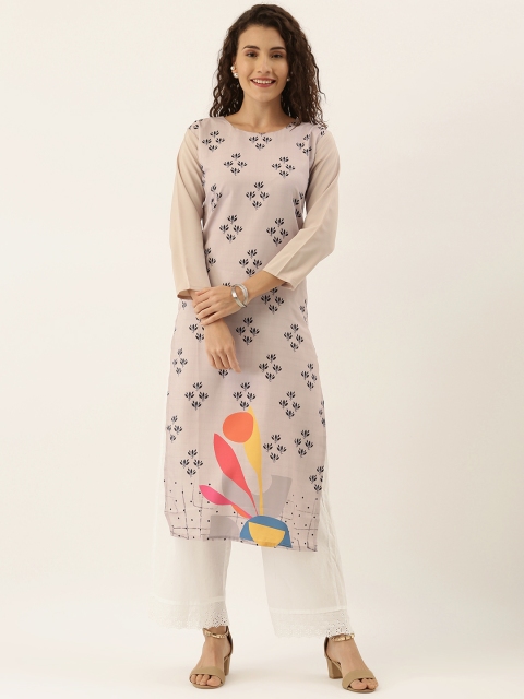 

Tikhi Imli Women Grey & Black Printed Straight Kurta