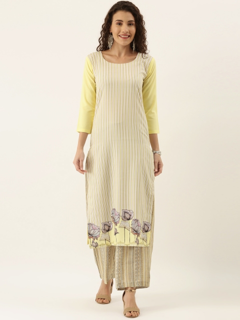 

Tikhi Imli Women Yellow & White Striped Straight Kurta