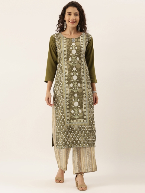 

Tikhi Imli Women Olive Green Printed Straight Kurta