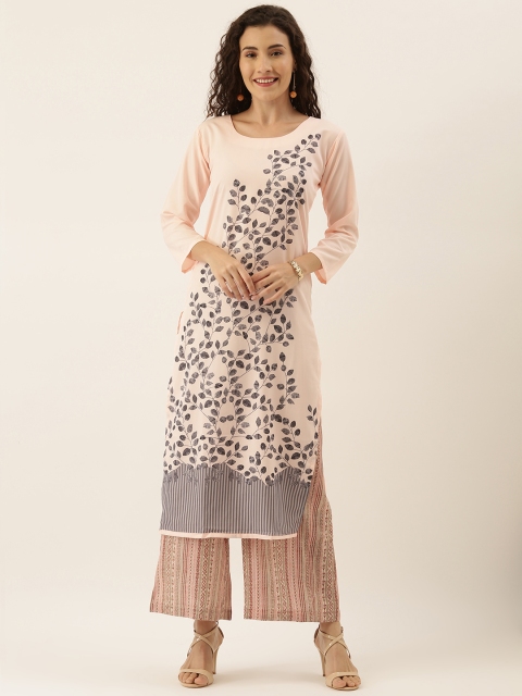 

Tikhi Imli Women Peach-Coloured & Grey Printed Straight Kurta