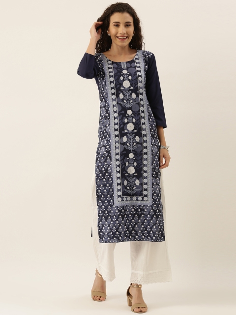 

Tikhi Imli Women Navy Blue & White Printed Straight Kurta