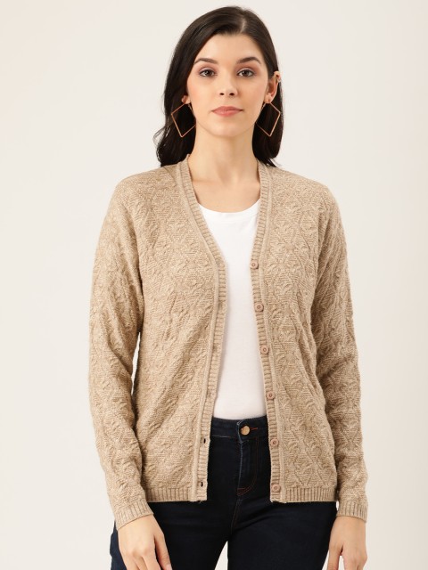 

Pierre Carlo Women Beige Self Design Cardigan Sweater
