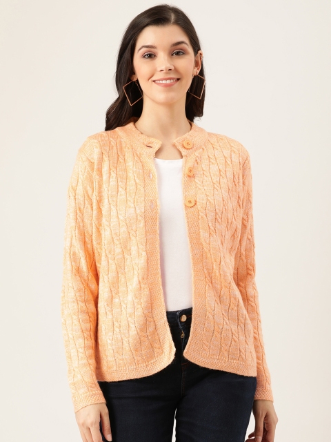 

Pierre Carlo Women Peach-Coloured Self-Striped Cardigan Sweater