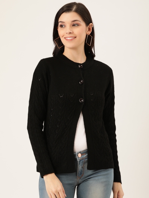 

Pierre Carlo Women Black Self Design Cardigan