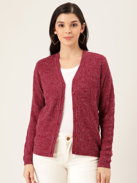 

Pierre Carlo Women Magenta Self Design Cardigan Sweater