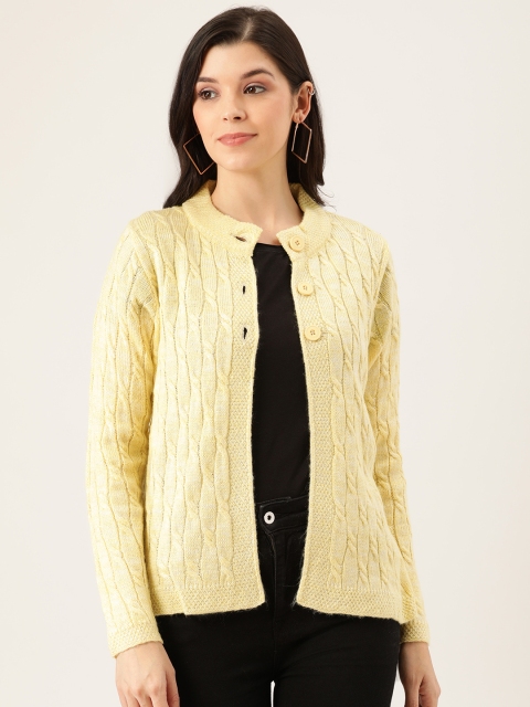 

Pierre Carlo Women Yellow Cable Knit Patterned Cardigan