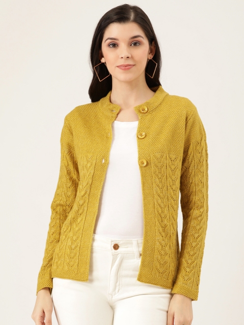 

Pierre Carlo Women Mustard Yellow Self Design Cardigan