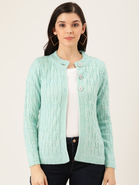 

Pierre Carlo Women Sea Green Self-Striped Cardigan Sweater
