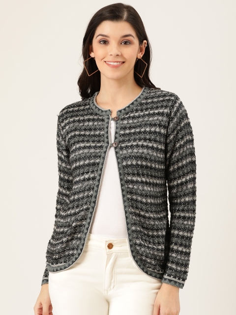 

Pierre Carlo Women Grey & Black Self Design Cardigan Sweater