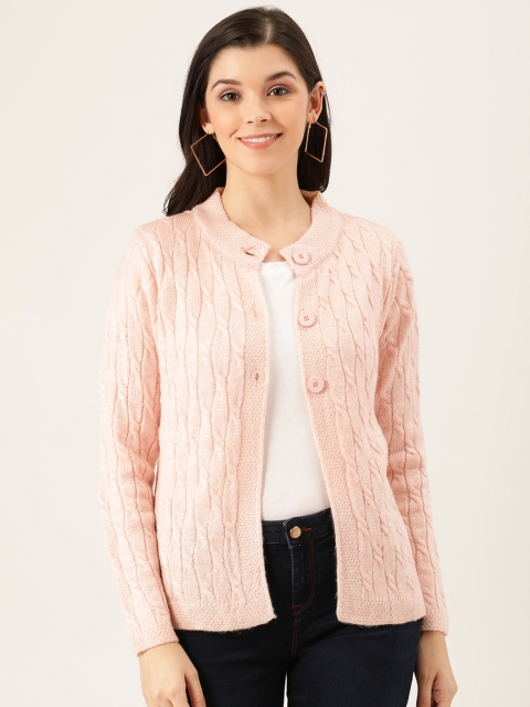 

Pierre Carlo Women Pink Cable Knit Patterned Cardigan