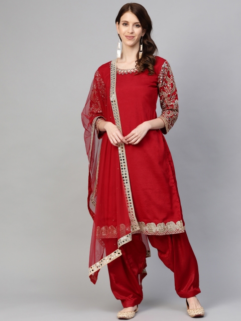 

Readiprint Fashions Red Semi-Stitched Dress Material