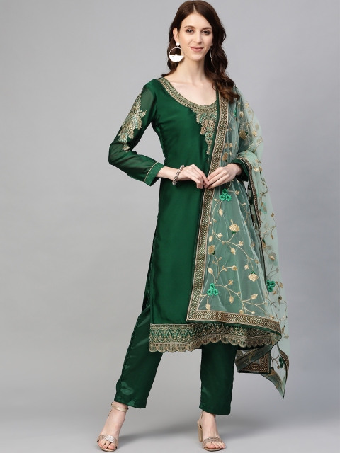 

Readiprint Fashions Green & Beige Zari Yoke Design Semi-Stitched Dress Material