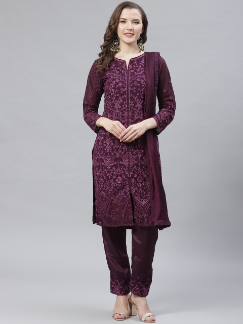 

Readiprint Fashions Aubergine Embroidered Semi-Stitched Dress Material, Purple