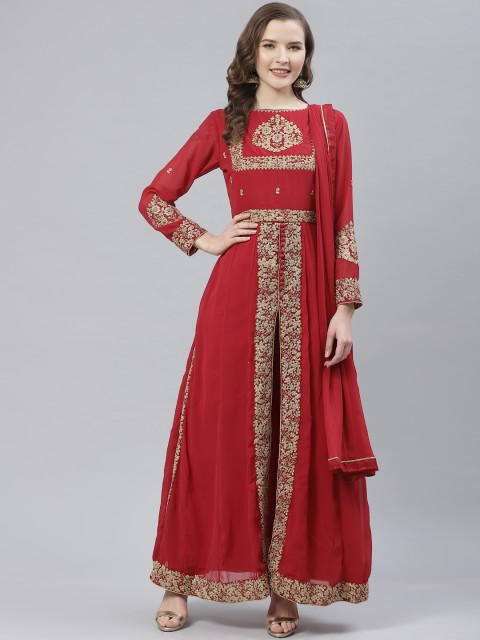 

Readiprint Fashions Red & Golden Embroidered Semi-Stitched Dress Material