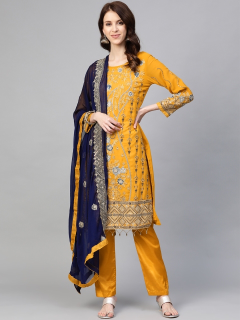 

Readiprint Fashions Mustard Yellow & Navy Blue Embroidered Unstitched Dress Material