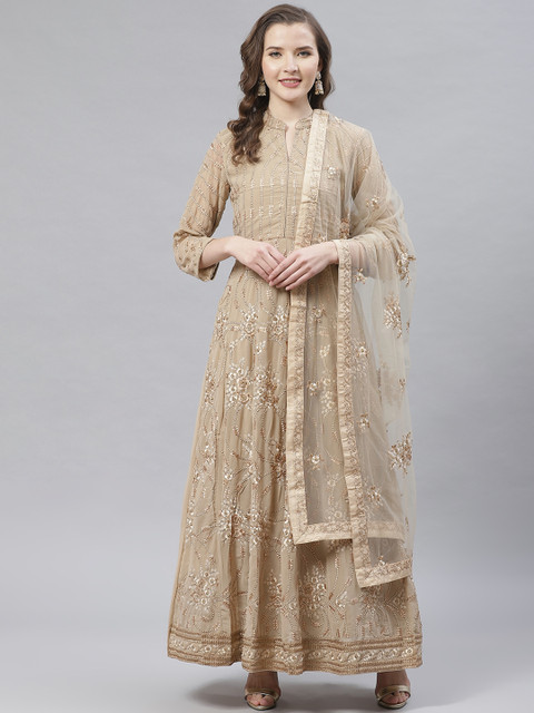 

Readiprint Fashions Beige Embroidered Semi-Stitched Dress Material