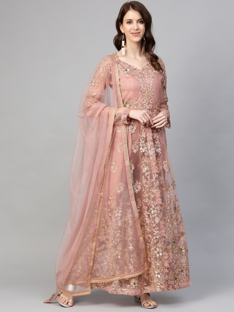 

Readiprint Fashions Peach-Coloured & Golden Net Semi-Stitched Dress Material