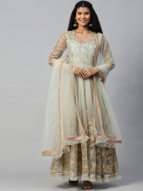 

Readiprint Fashions Green & Golden Net Embroidered Semi-Stitched Dress Material