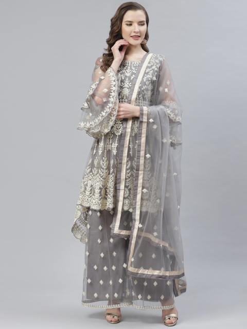 

Readiprint Fashions Grey & Off-White Net Embroidered Semi-Stitched Dress Material