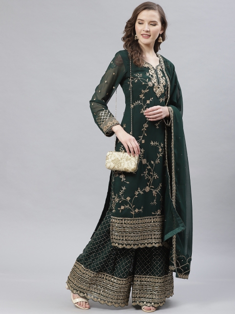 

Readiprint Fashions Green & Golden Georgette Semi-Stitched Dress Material