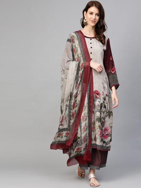 

Readiprint Fashions Grey & Burgundy Floral Print Unstitched Dress Material