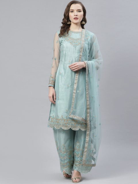 

Readiprint Fashions Sea Green Floral Embroidery Net Semi-Stitched Dress Material & Dupatta