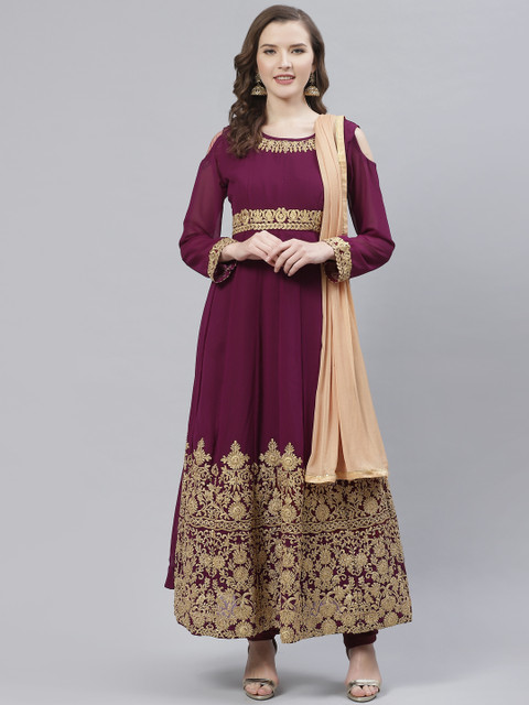 

Readiprint Fashions Burgundy Zari Embroidery Semi-Stitched Dress Material & Dupatta