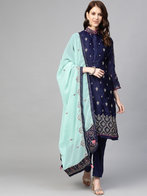 

Readiprint Fashions Navy Blue & Golden Embroidered Semi-Stitched Dress Material