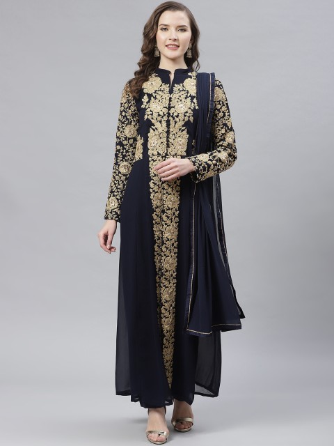 

Readiprint Fashions Navy Blue Floral Embroidery Semi-Stitched Dress Material & Dupatta