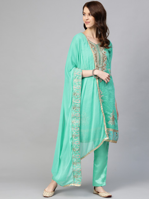 

Readiprint Fashions Sea Green & Golden Embroidered Unstitched Dress Material