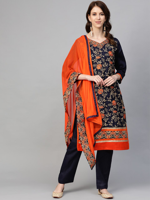 

Readiprint Fashions Navy Blue & Golden Unstitched Dress Material