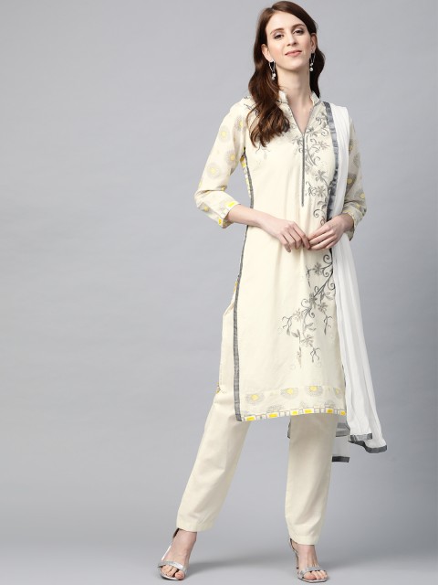 

Readiprint Fashions Off-White Embroidered Semi-Stitched Dress Material