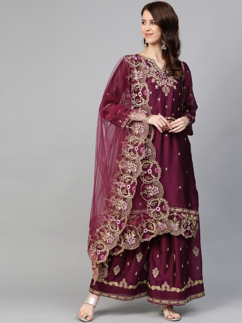 

Readiprint Fashions Burgundy & Golden Embroidered Semi-Stitched Dress Material