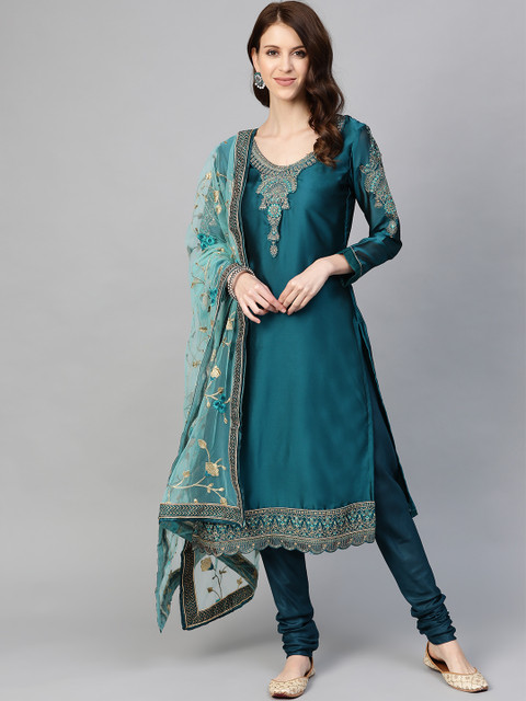 

Readiprint Fashions Teal Blue Yoke Design Semi-Stitched Dress Material